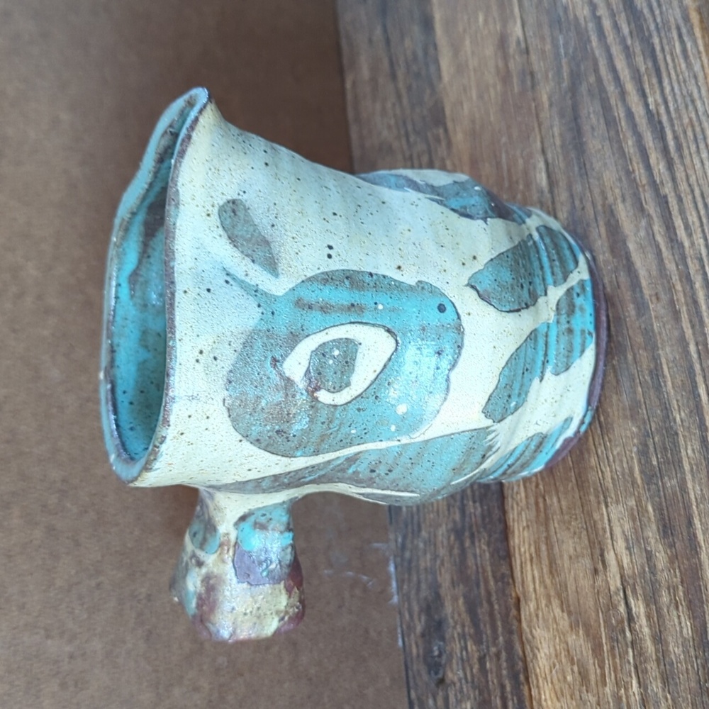 Vintage 1964 Signed Stoneware Pottery Brutalist Pitcher 5 1/2" Tall, READ